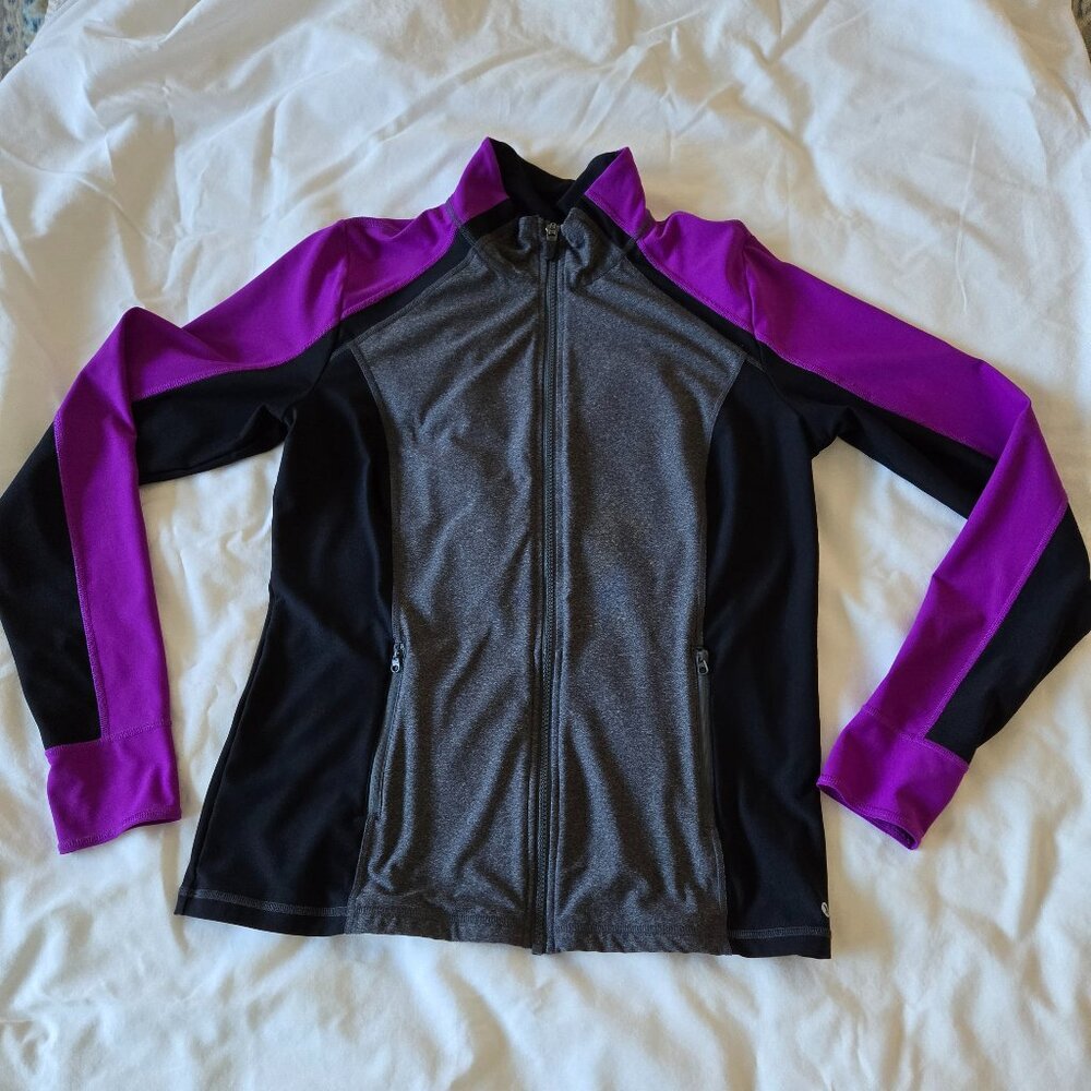 Xersion Slim Fit Purple/Black Long Sleeve Zip Jacket Size L